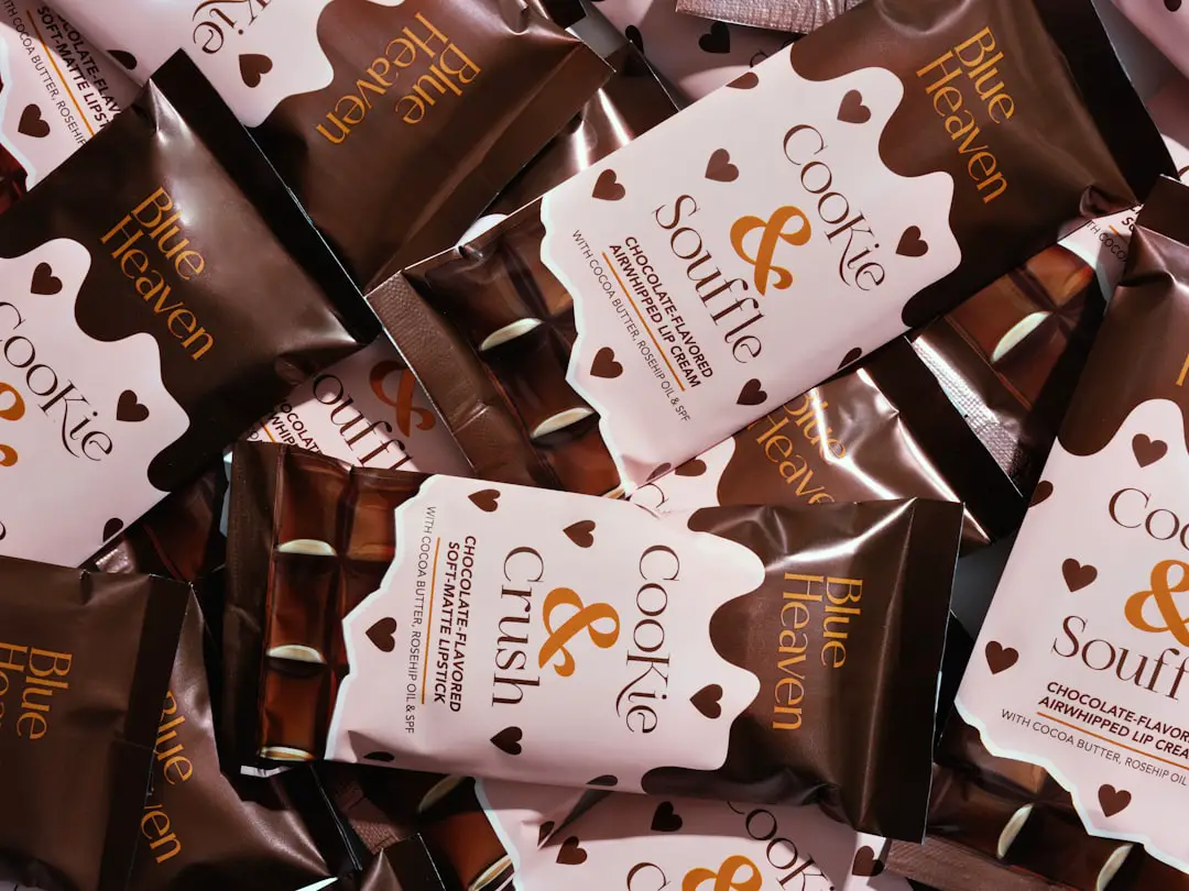 A pile of chocolate bars with hearts on them